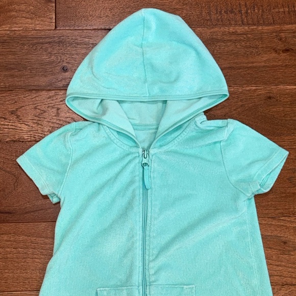 Wonder Nation Girls Aqua Terry Hooded Zip Front Swim Coverup - Size XS (4-5) - Picture 2 of 16